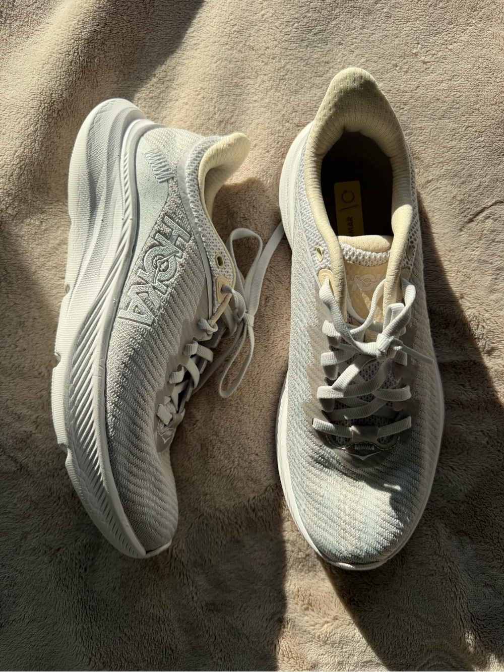 Hoka Women's Running Shoes in Light Gray and Cream